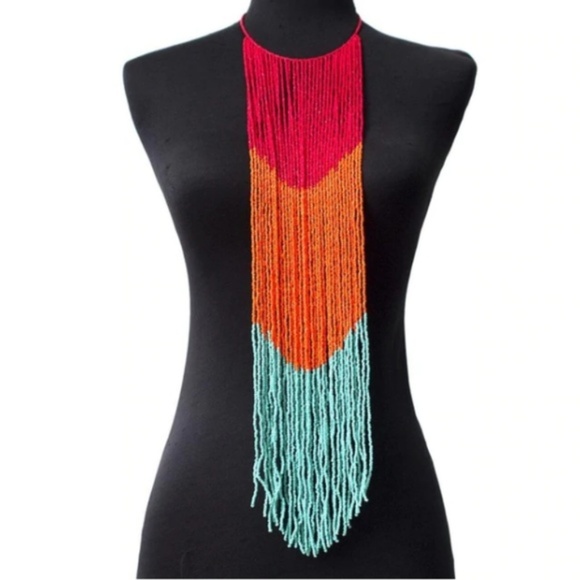 Indian Way Co Jewelry - Boho Long Bib Beaded Tribal Statement Necklace